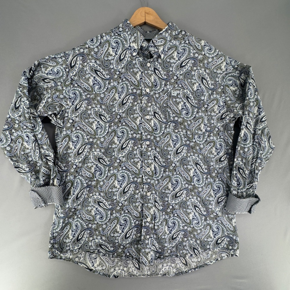 Cinch Mens Paisley Button Down Western Shirt Blue Green MTW1104767 Large L